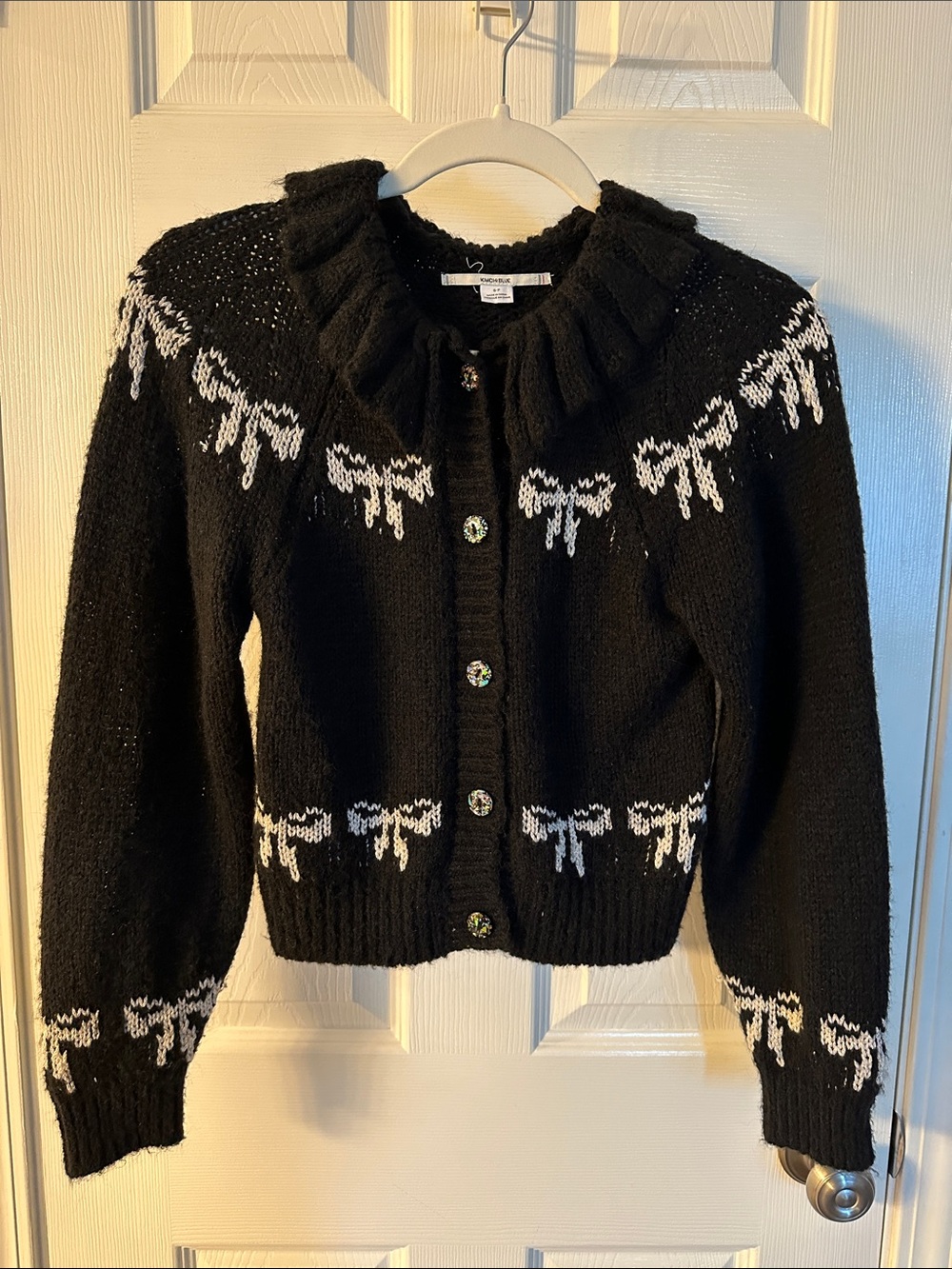 Kimchi Blue Black Cardigan with White Bow Motif- Urban Outfitters